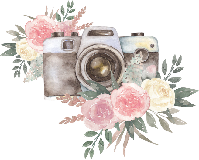 Watercolor Vintage Retro Camera with Flowers